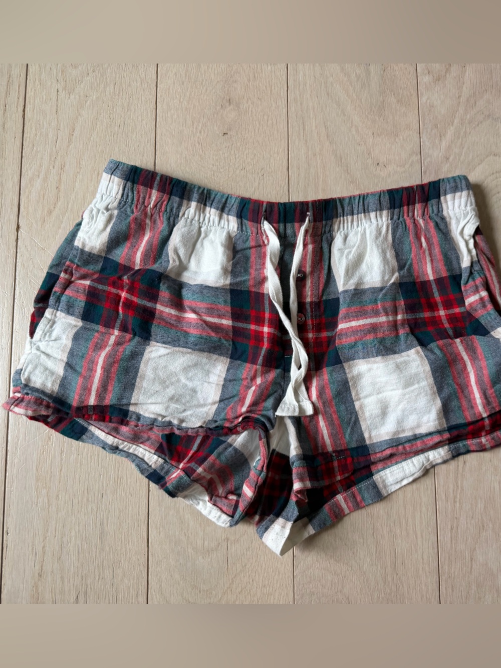 stars above Red, White & Green Plaid pajama Shorts great for holidays